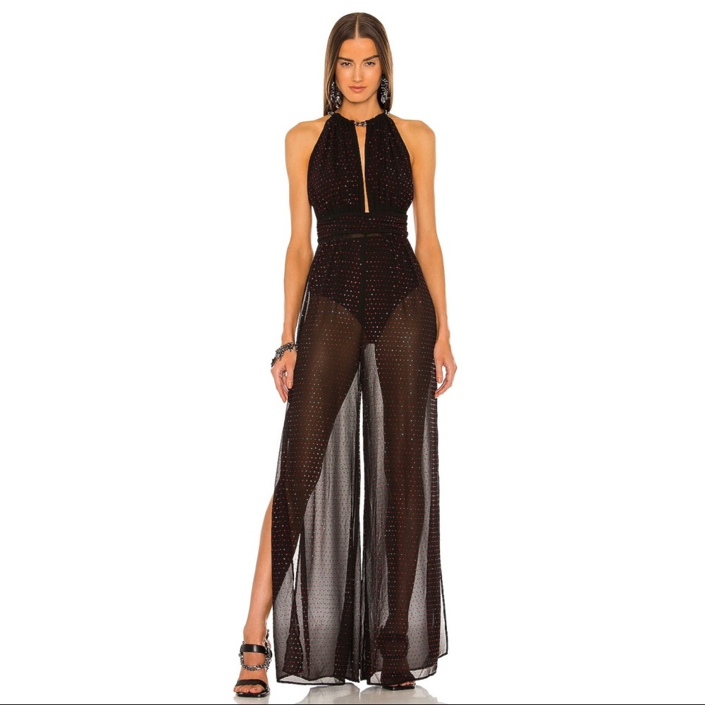 REVOLVE DUNDAS x REVOLVE Gem Jumpsuit in Black and Ruby Size M